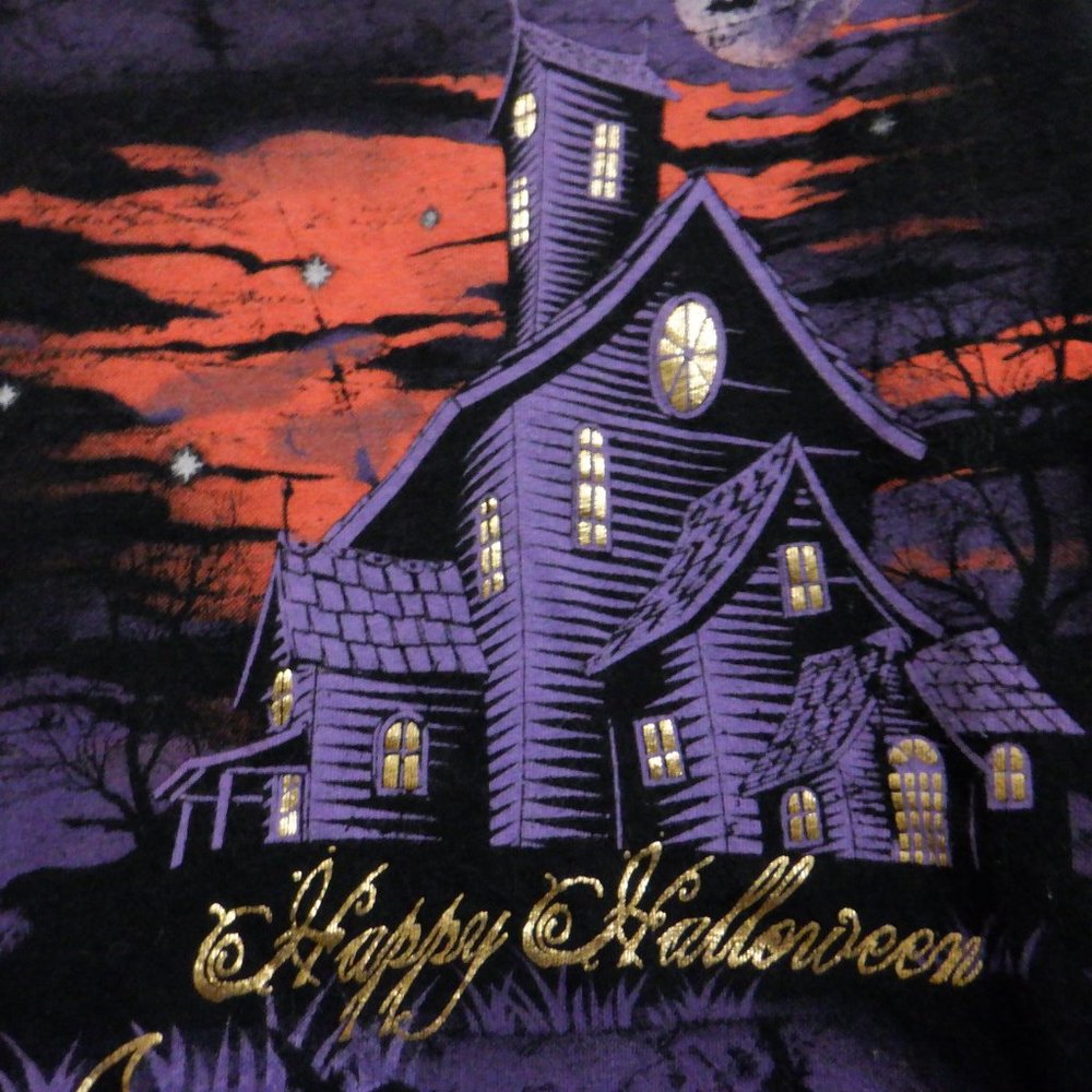 Happy Halloween Ladies Shirt 2X (18W - 20W) Black Purple Orange Gold Shimmer - Picture 4 of 15